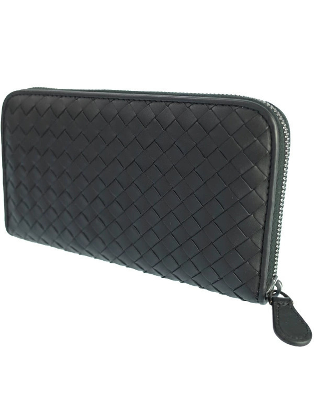 Bottega Veneta Zipper Wallet Intrecciato Round Long Black